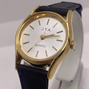 Vintage JTA Womens Gold Leather Watch Works New Battery